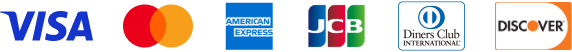Visa、Mastercard、American Express、JCB、Diners Club、Discover